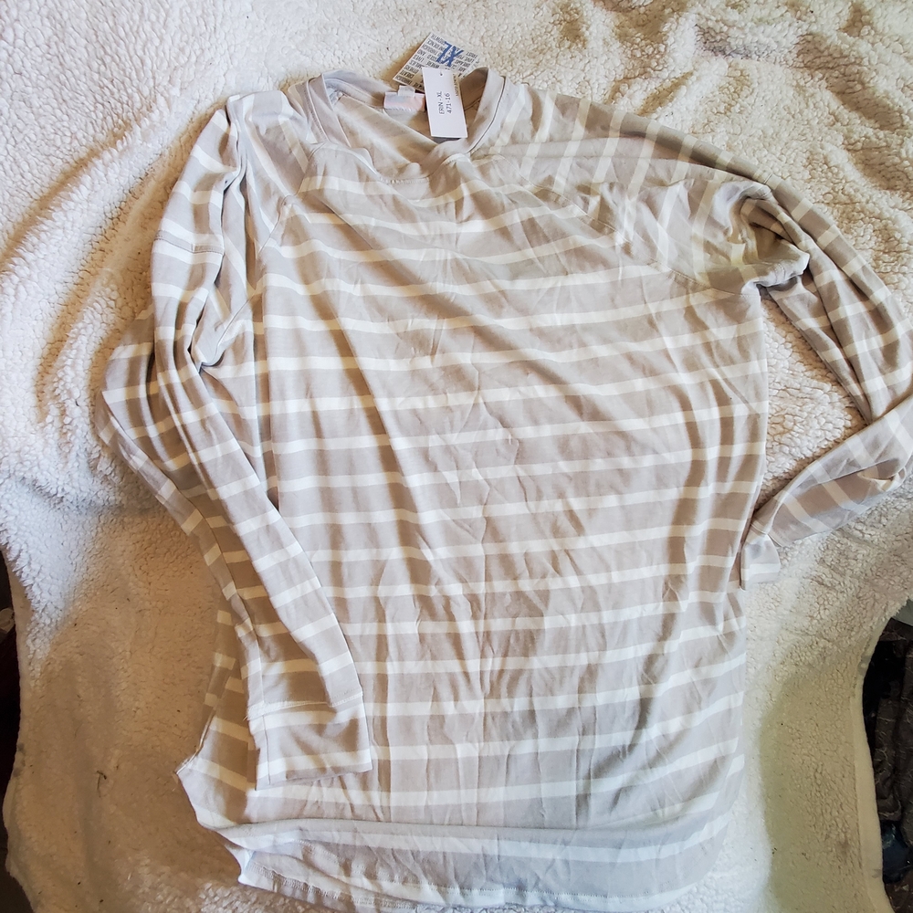 LuLaRoe Cream and White Striped Tee